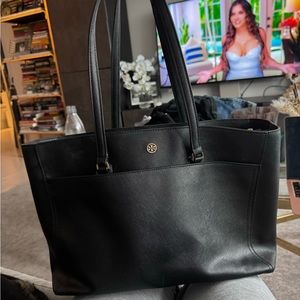 Tory Burch Large Black Leather Tote Bag